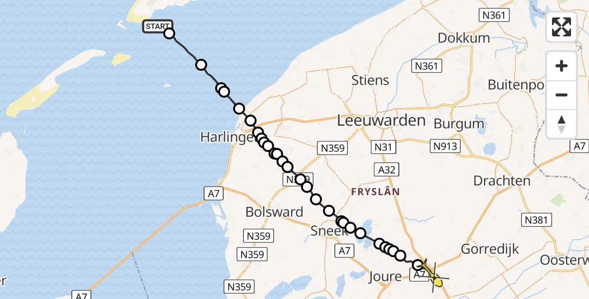 Routekaart van de vlucht: Ambulancehelikopter naar Heerenveen, Groote Plaat