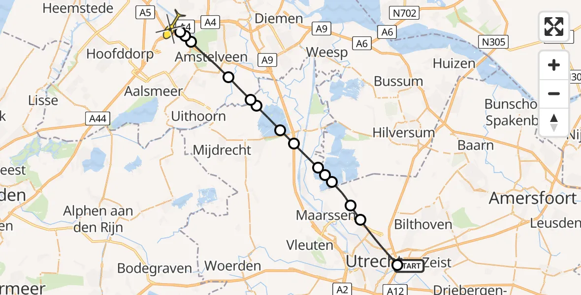 Routekaart van de vlucht: Lifeliner 1 naar Badhoevedorp, Toulouselaan