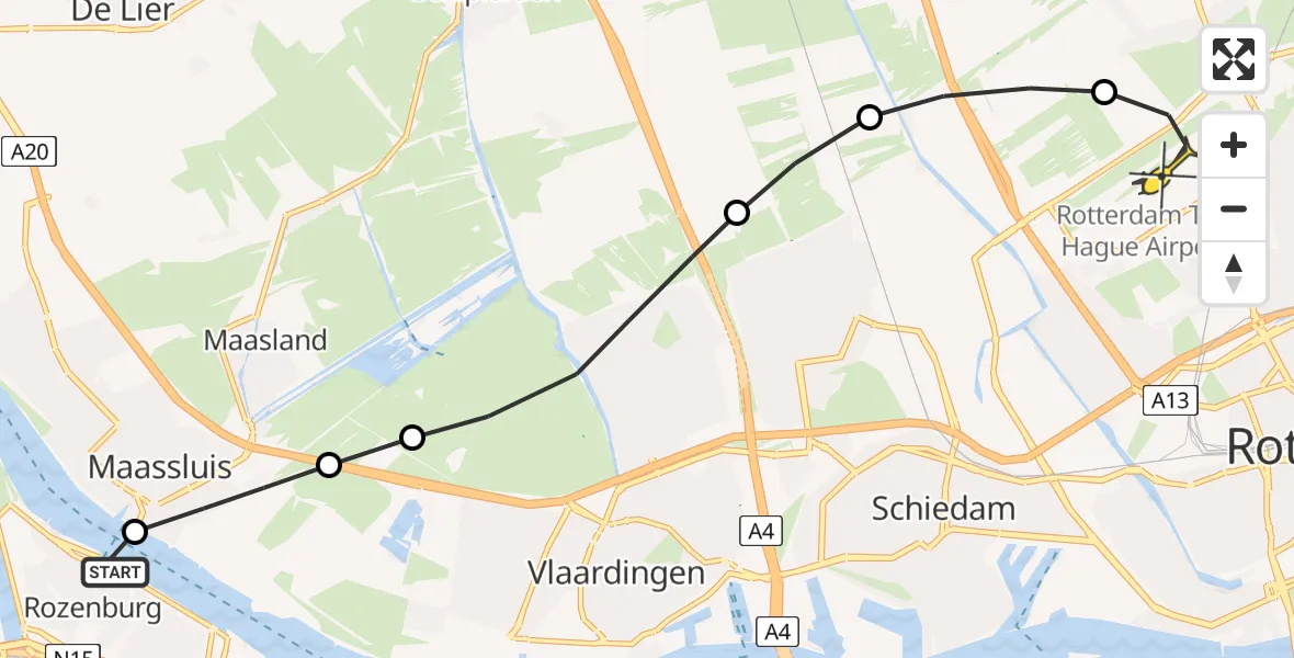 Routekaart van de vlucht: Lifeliner 2 naar Rotterdam The Hague Airport, Pieter de Hoochstraat