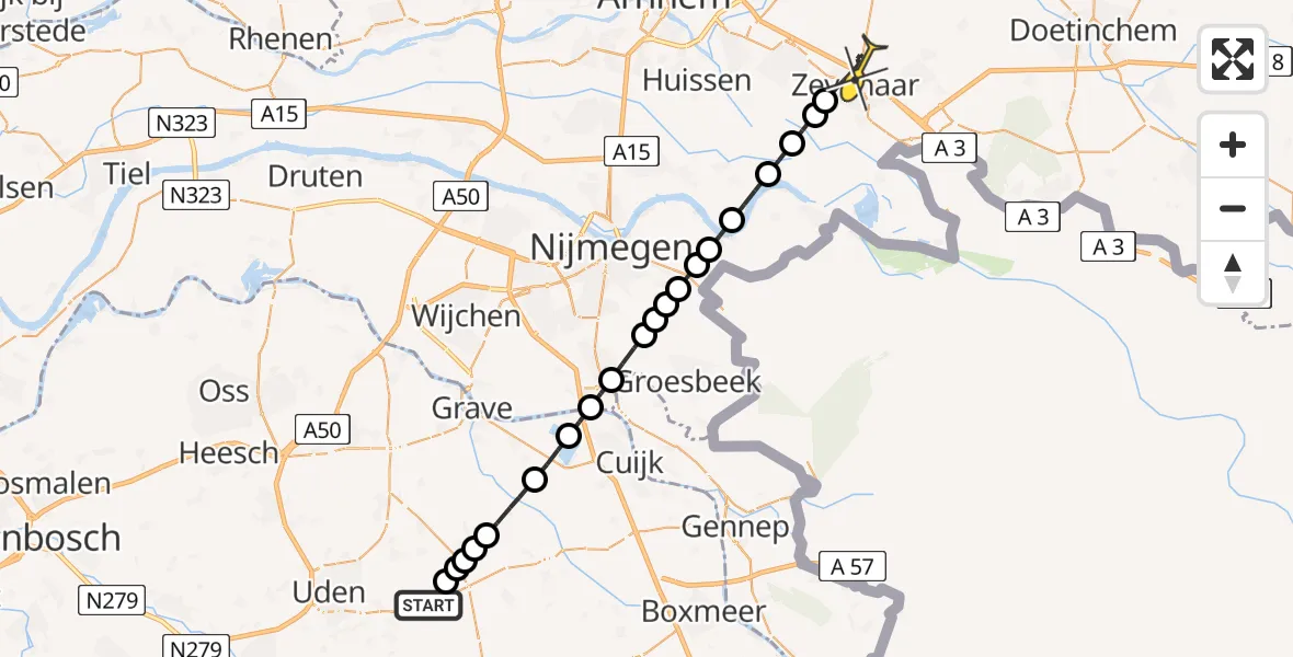 Routekaart van de vlucht: Lifeliner 3 naar Zevenaar, Zeelandsedijk