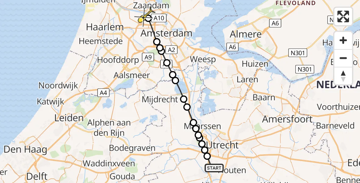 Routekaart van de vlucht: Lifeliner 1 naar Amsterdam Heliport, Welmoetsgaarde