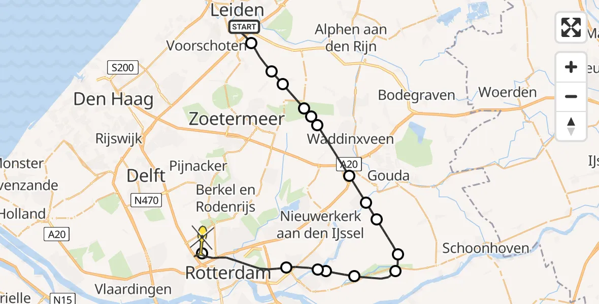 Routekaart van de vlucht: Lifeliner 2 naar Rotterdam The Hague Airport, De Veen