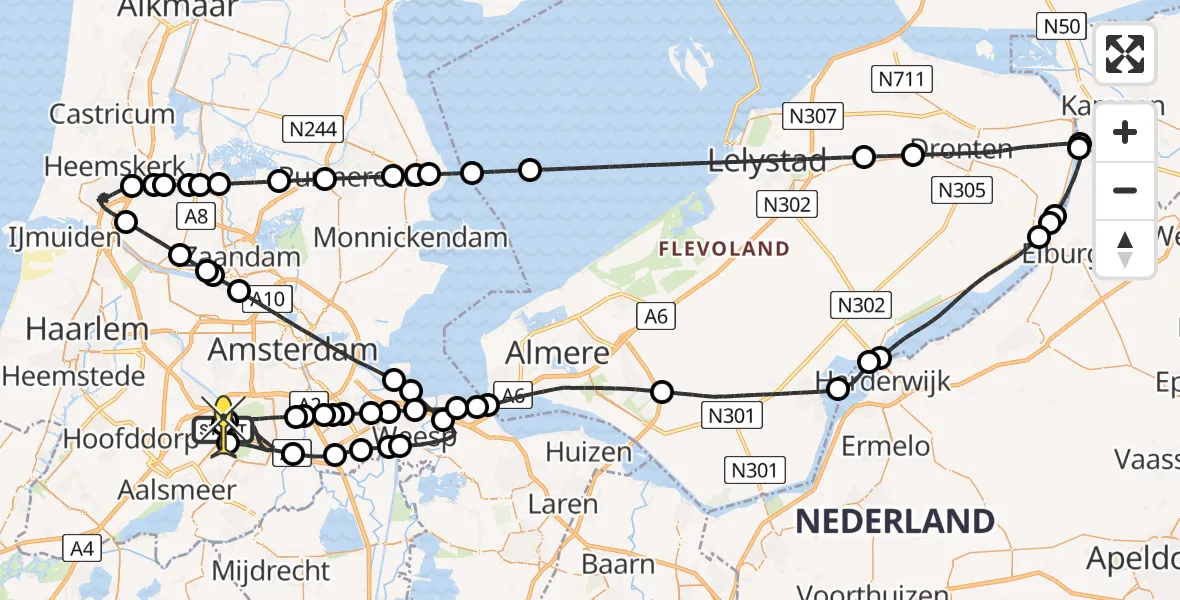 Vluchtroute Politiehelikopter van Schiphol naar Schiphol