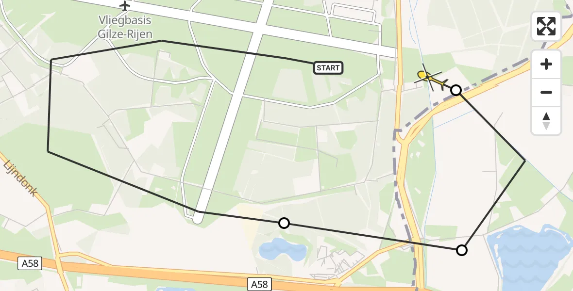 Routekaart van de vlucht: Politiehelikopter naar Hulten, Rijksweg
