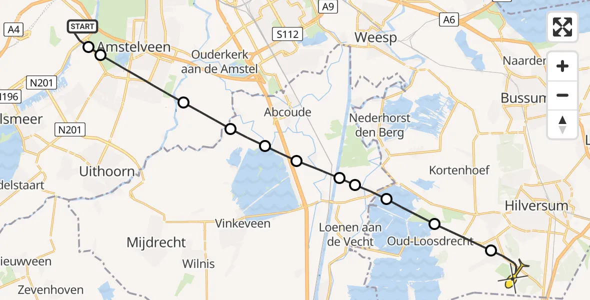 Routekaart van de vlucht: Politiehelikopter naar Vliegveld Hilversum, Halim P.K. straat