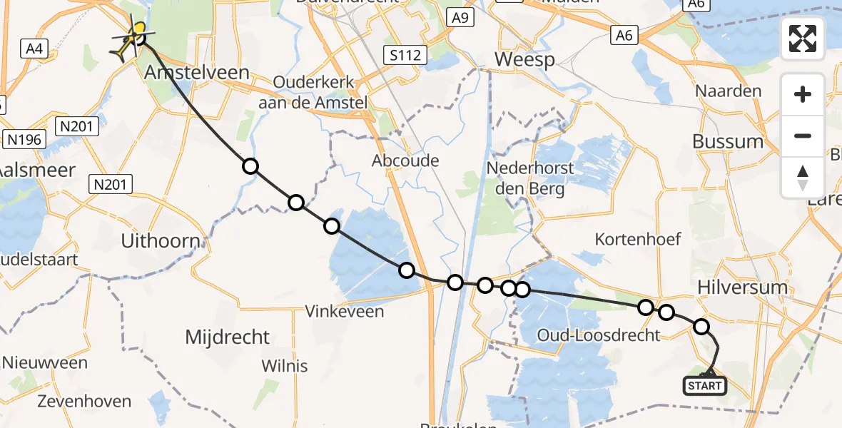 Routekaart van de vlucht: Politieheli naar Schiphol, Noodweg