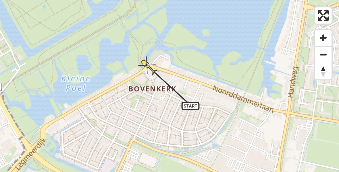 Routekaart van de vlucht: Politieheli naar Amstelveen, Noorddammerlaan