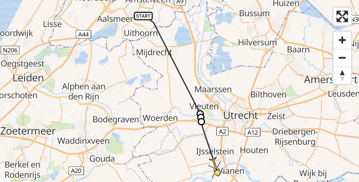 Routekaart van de vlucht: Politiehelikopter naar Lopikerkapel, Middenweg Bovenkerker Polder