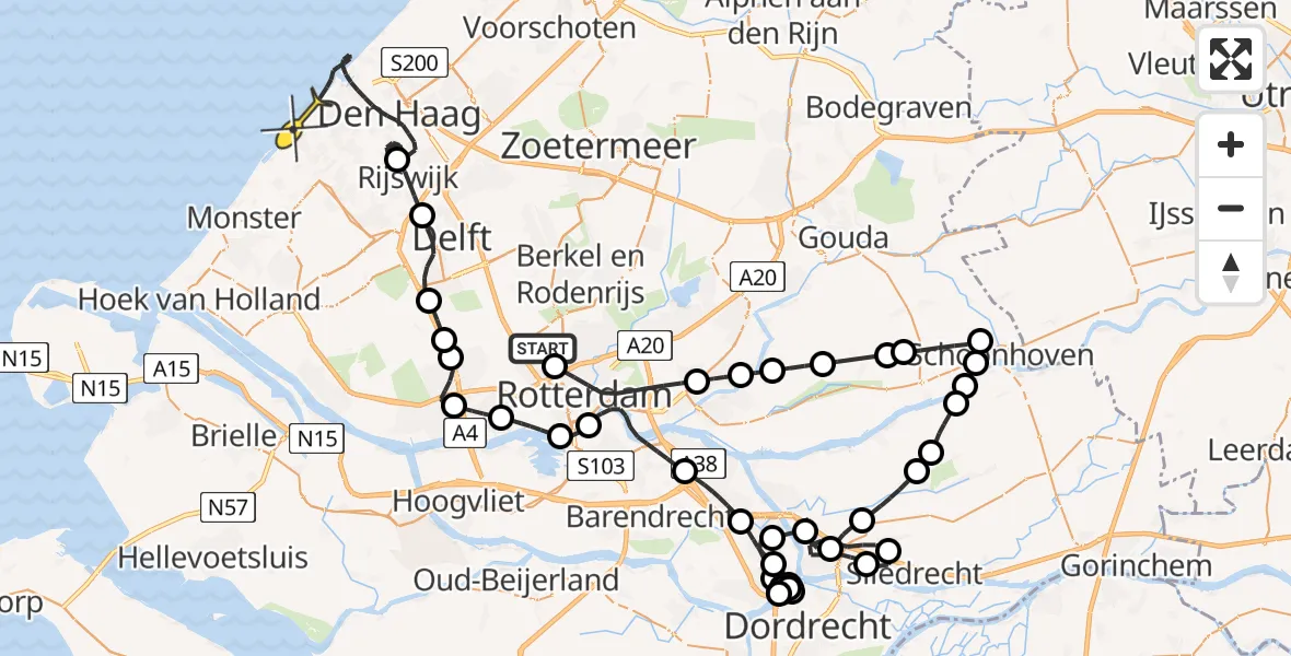 Routekaart van de vlucht: Politiehelikopter naar Den Haag, Van der Duijn van Maasdamweg