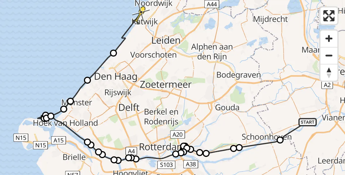 Routekaart van de vlucht: Politiehelikopter naar Katwijk, Lekdijk West