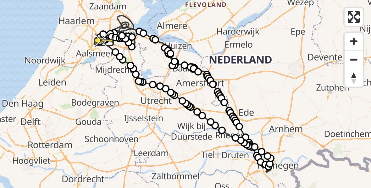 Vluchtroute Politiehelikopter van Schiphol naar Schiphol