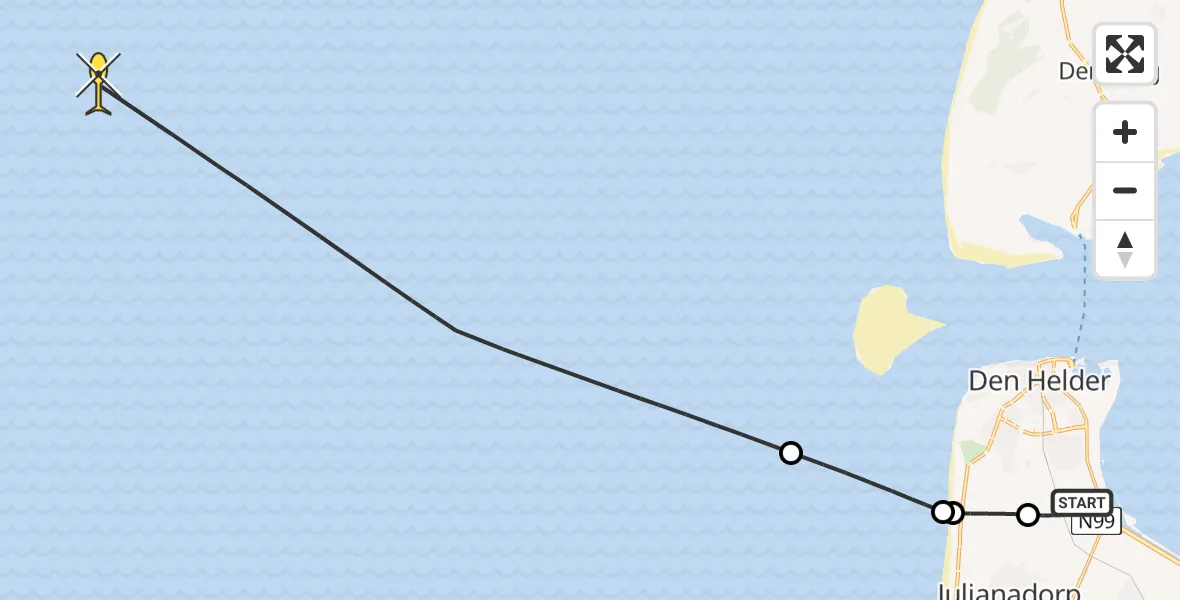 Vluchtroute Kustwachthelikopter van Vliegveld De Kooy naar 