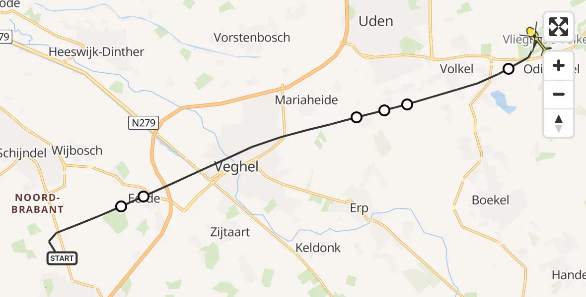 Routekaart van de vlucht: Lifeliner 3 naar Vliegbasis Volkel, Damianenweg