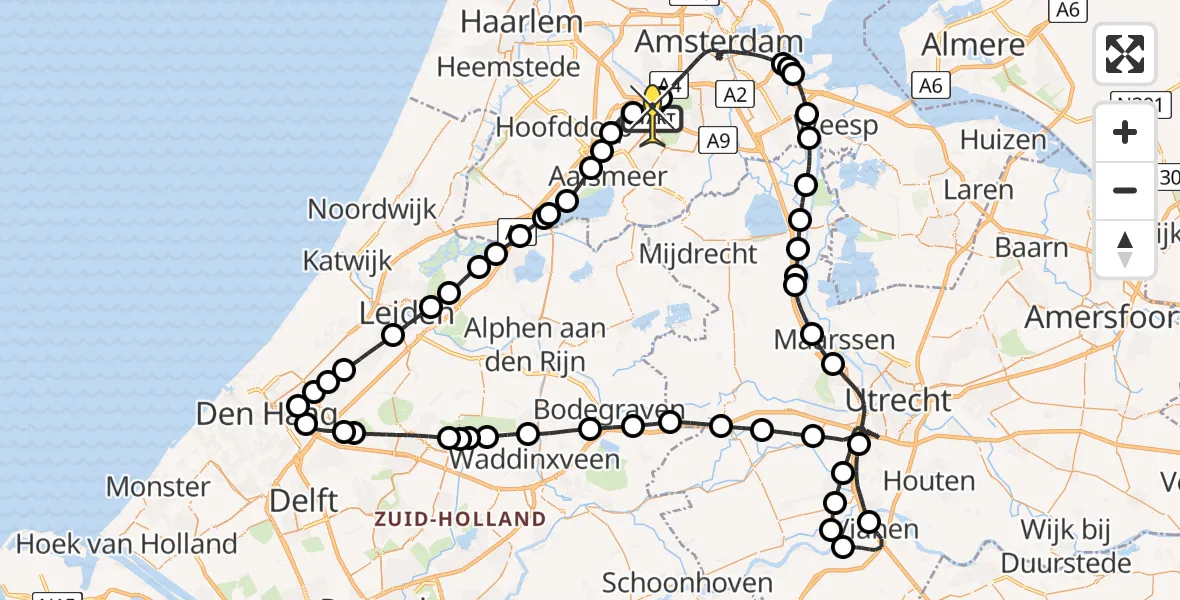 Vluchtroute Politiehelikopter van Schiphol naar Schiphol