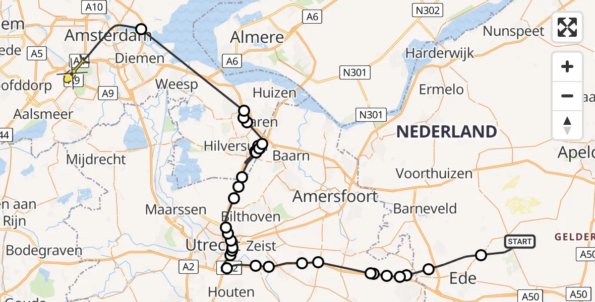 Routekaart van de vlucht: Politiehelikopter naar Amstelveen, Rooseboomswegje