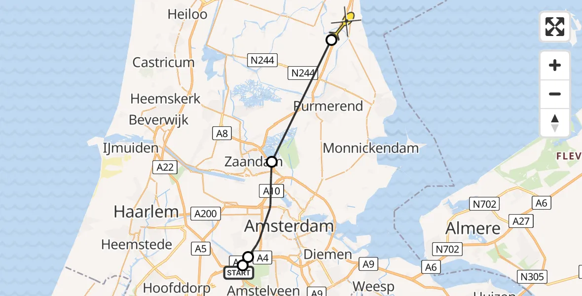 Routekaart van de vlucht: Politiehelikopter naar Beets, Nieuwe Haagseweg