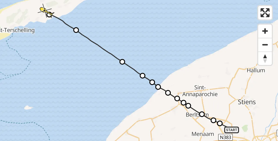 Routekaart van de vlucht: Ambulancehelikopter naar Landerum, Middelseewei
