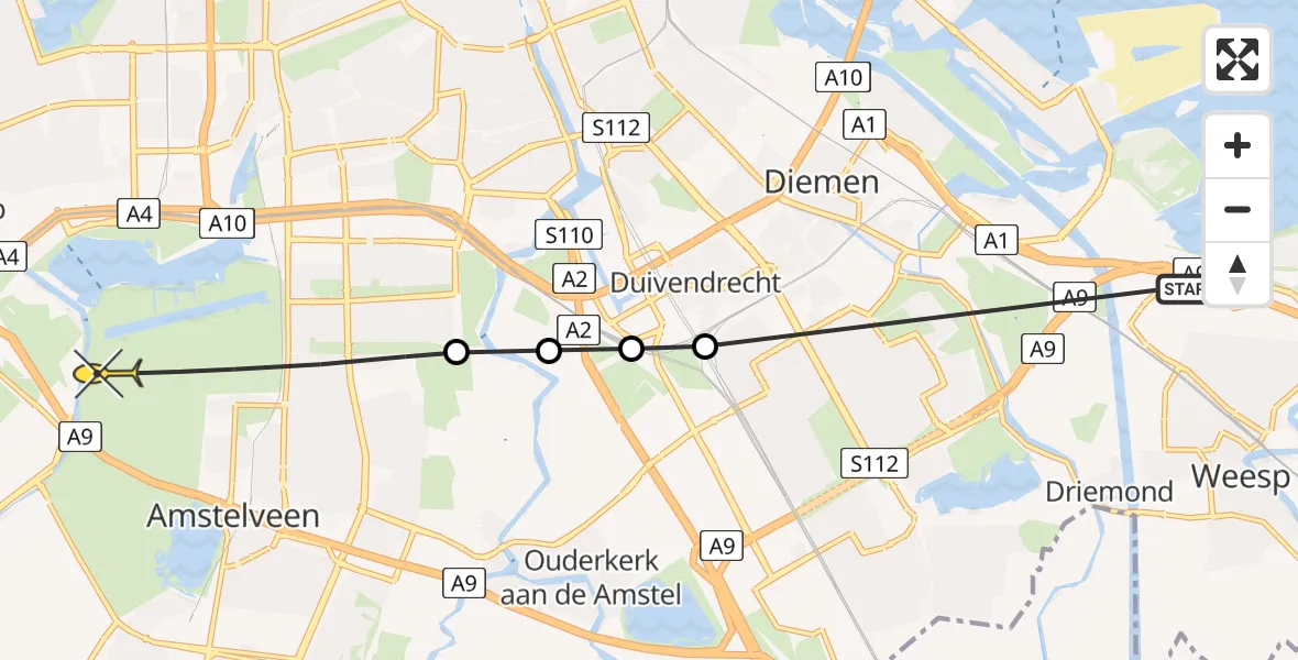 Routekaart van de vlucht: Politiehelikopter naar Amstelveen, Pablo Nerudalaan