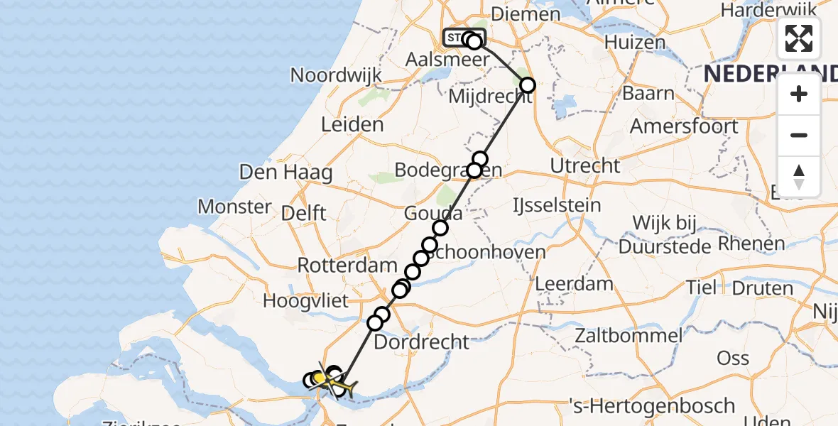 Routekaart van de vlucht: Politiehelikopter naar Numansdorp, Kleine Bospad