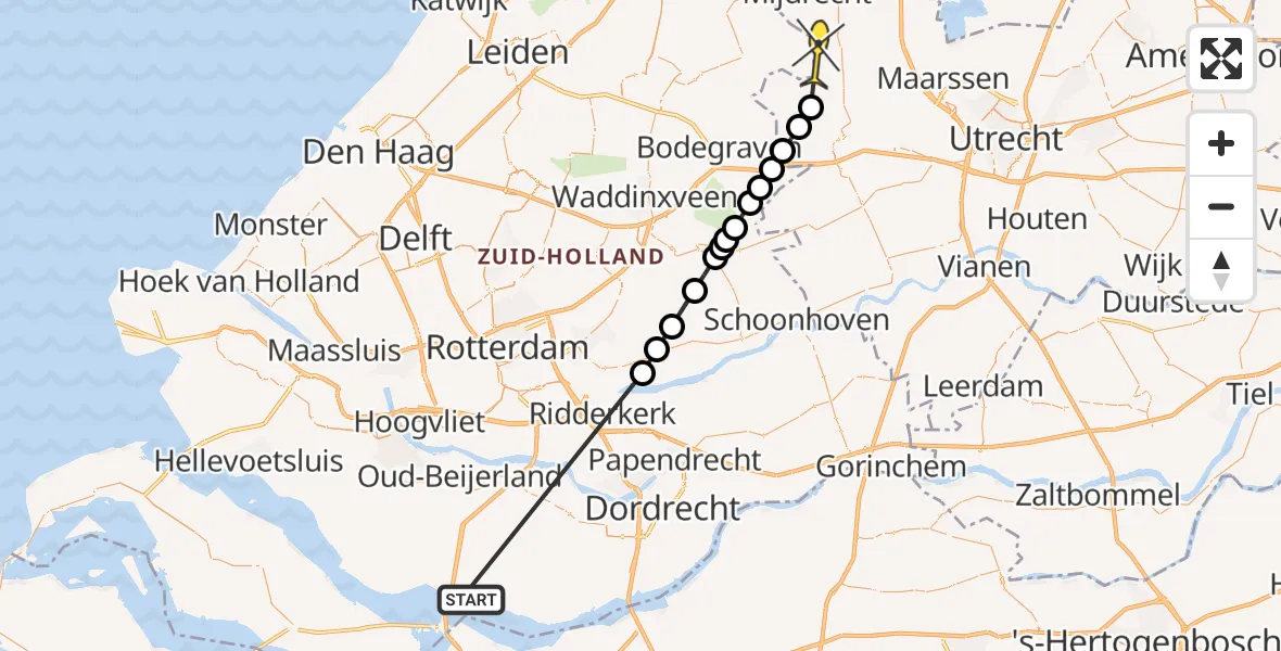 Routekaart van de vlucht: Politiehelikopter naar Kamerik, Nassaustraat