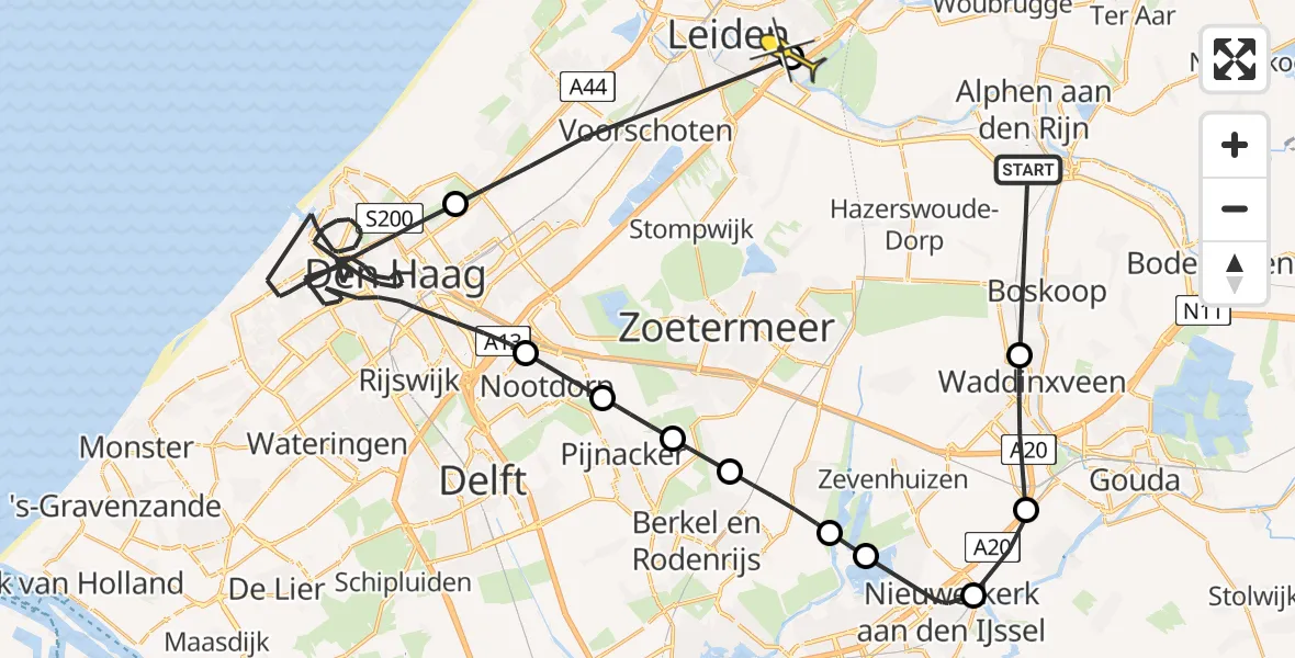 Routekaart van de vlucht: Politiehelikopter naar Leiderdorp, Peppelhorst