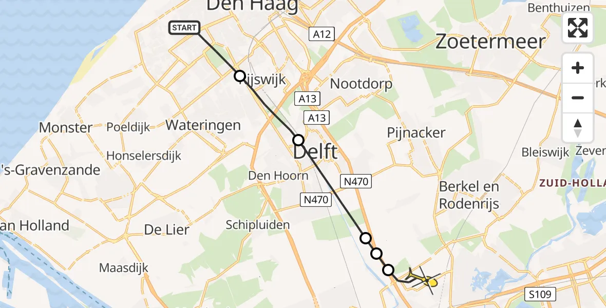 Routekaart van de vlucht: Lifeliner 2 naar Rotterdam The Hague Airport, Soestdijksekade