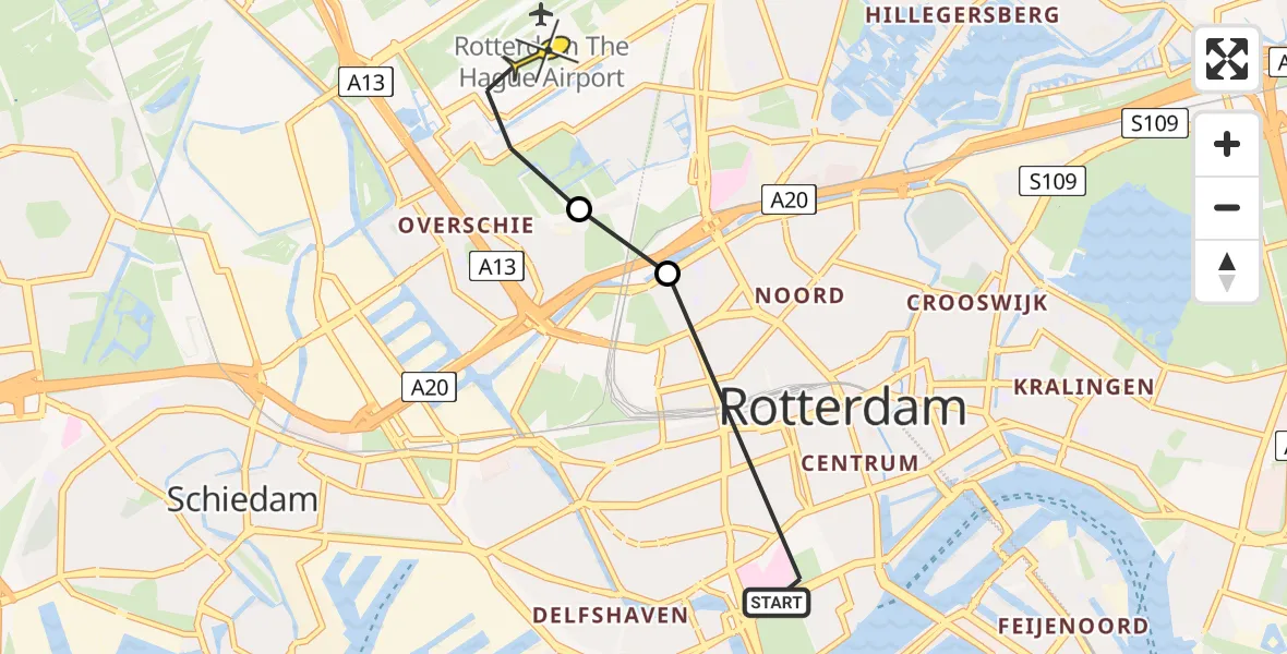 Routekaart van de vlucht: Lifeliner 2 naar Rotterdam The Hague Airport, Gordelweg