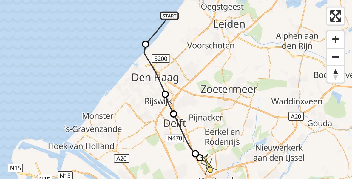 Routekaart van de vlucht: Politiehelikopter naar Rotterdam The Hague Airport, Lange Pan