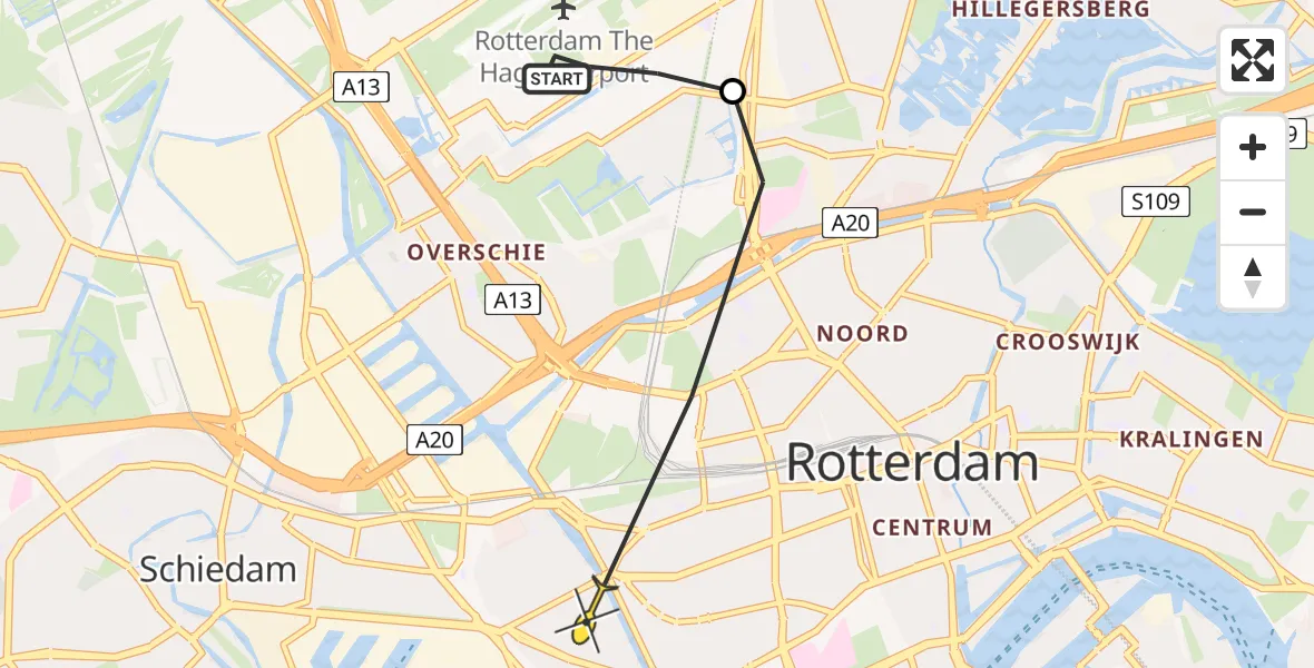 Routekaart van de vlucht: Politiehelikopter naar Rotterdam, Bovendijk