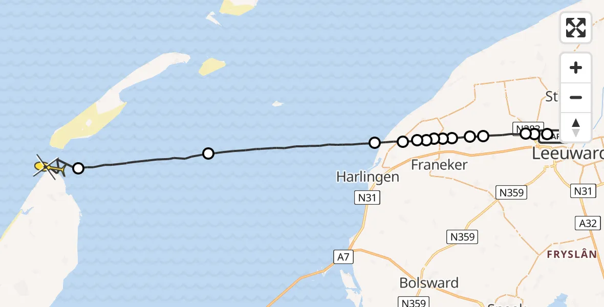 Routekaart van de vlucht: Ambulanceheli naar De Cocksdorp, Tilledyk