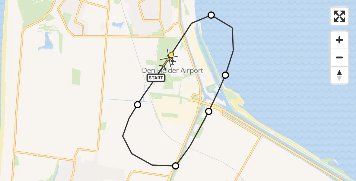 Routekaart van de vlucht: Kustwachthelikopter naar Vliegveld De Kooy, Oostoeverweg