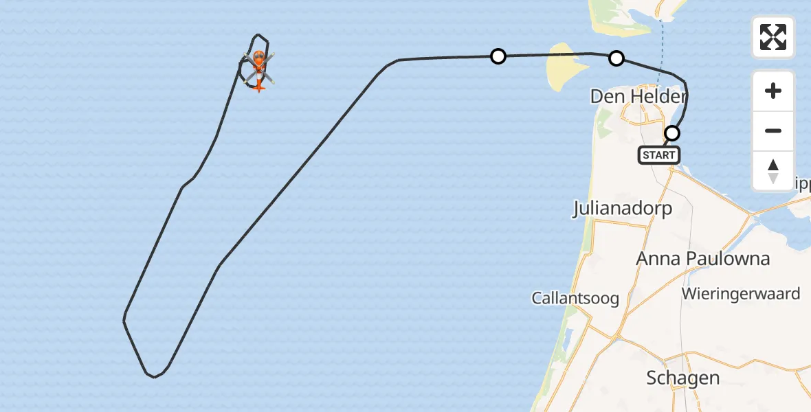 Vluchtroute Kustwachthelikopter Vliegveld De Kooy - , 18 juli 2024, 14:45
