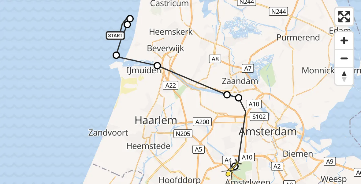 Routekaart van de vlucht: Politiehelikopter naar Badhoevedorp, Nieuwemeerdijk