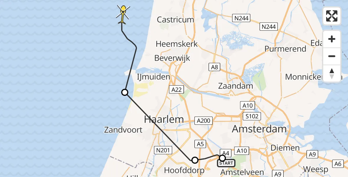Vluchtroute Politiehelikopter van Schiphol naar 