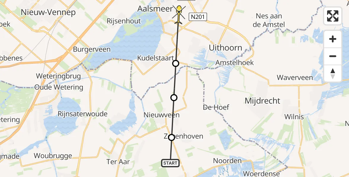 Routekaart van de vlucht: Politiehelikopter naar Aalsmeer, Schoterweg