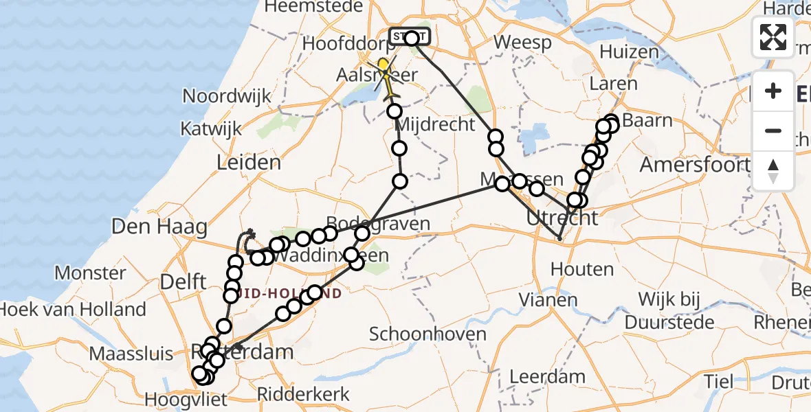 Routekaart van de vlucht: Politieheli naar Aalsmeer, Burgemeester A. Colijnweg