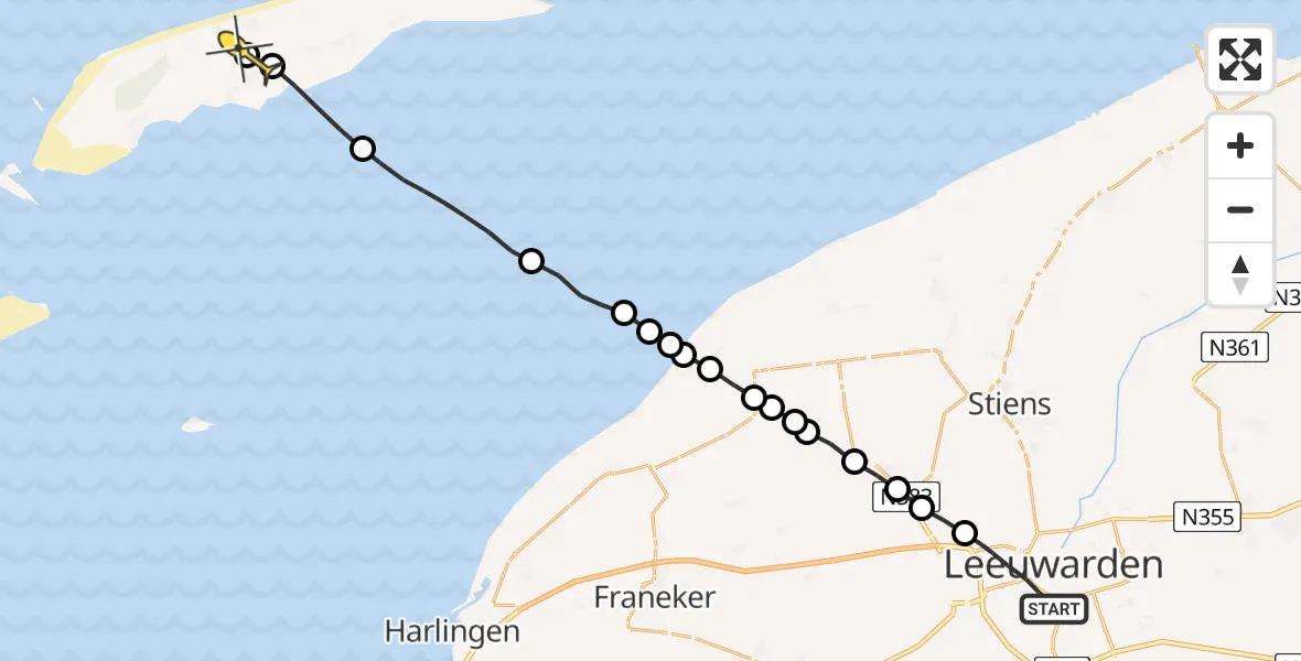 Routekaart van de vlucht: Ambulancehelikopter naar Midsland, Marshallweg