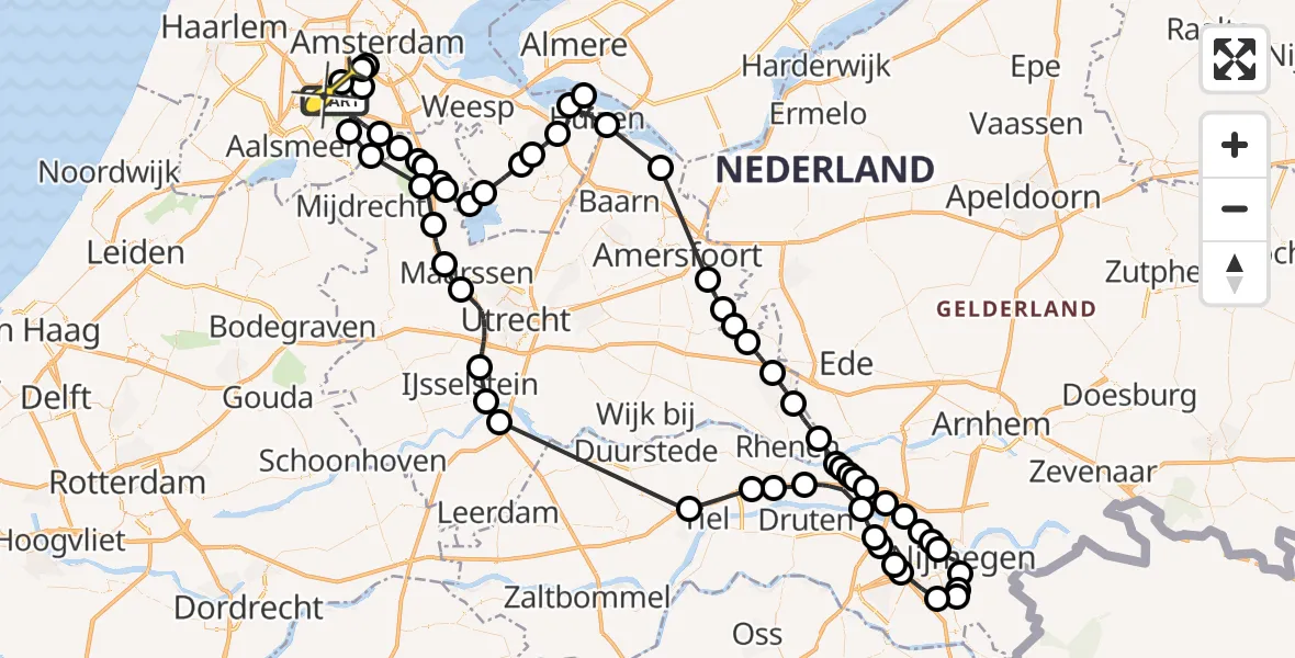 Routekaart van de vlucht: Politiehelikopter naar Badhoevedorp, Rijksweg A9