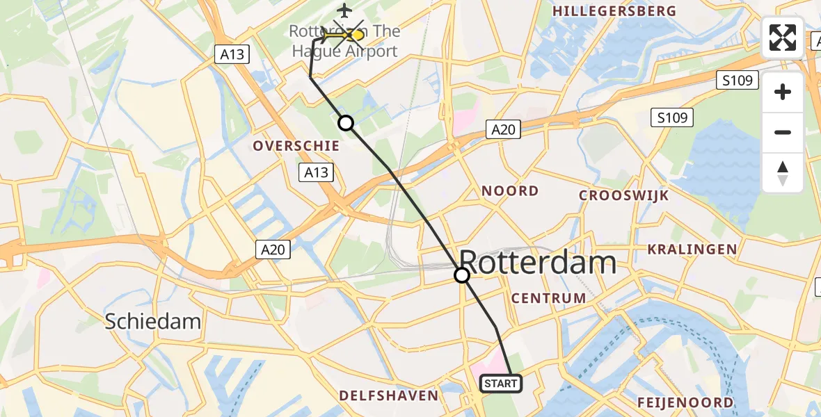 Routekaart van de vlucht: Lifeliner 2 naar Rotterdam The Hague Airport, Weena