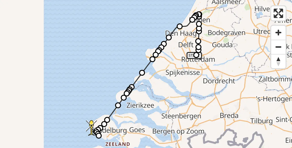 Routekaart van de vlucht: Politiehelikopter naar Vlissingen, Brandenburgbaan