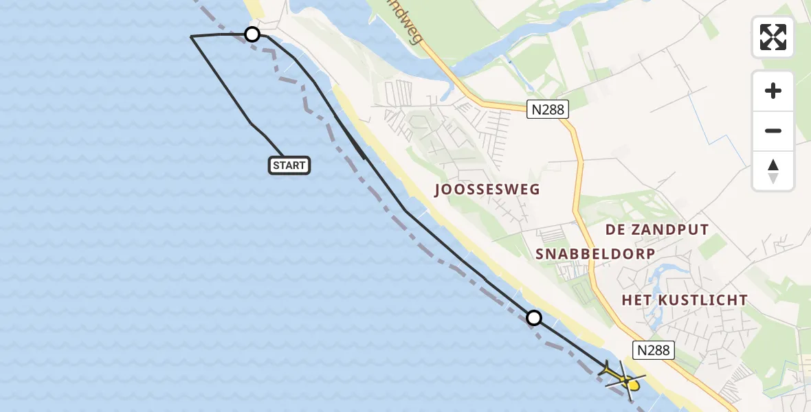 Routekaart van de vlucht: Politiehelikopter naar Zoutelande, De Drichten