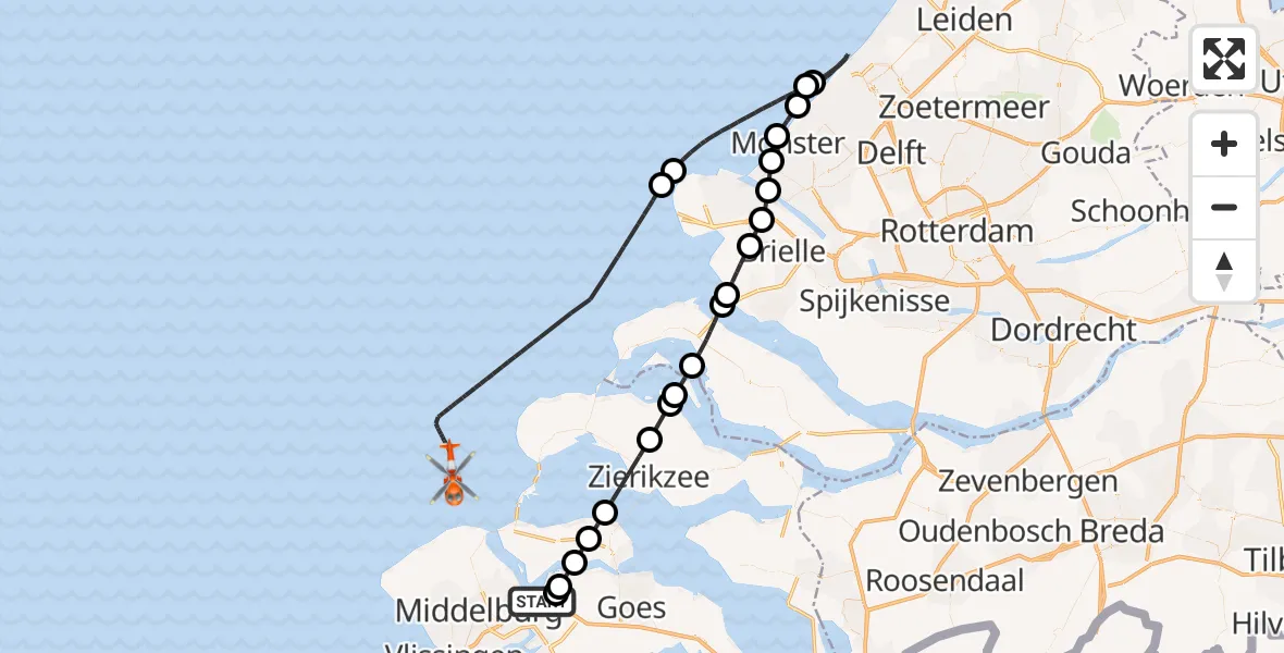 Vluchtroute Kustwachthelikopter Vliegveld Midden-Zeeland - , 19 juli 2024, 16:16