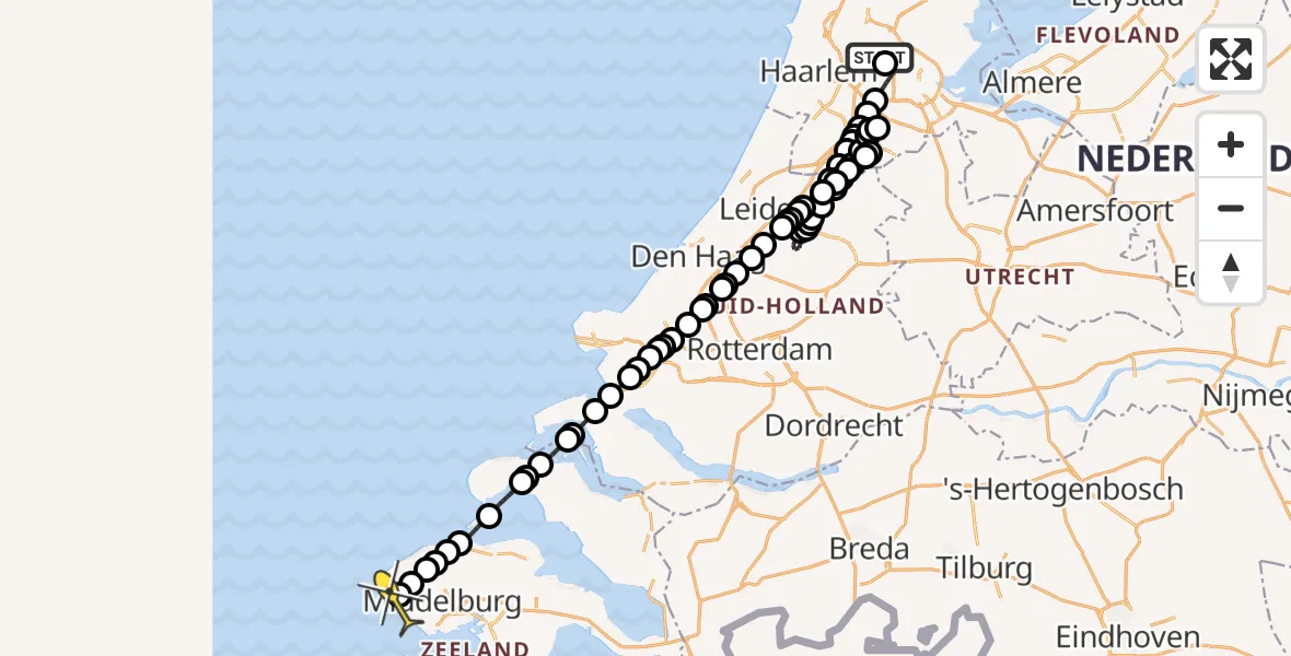 Routekaart van de vlucht: Lifeliner 1 naar Zoutelande, Corsicaweg