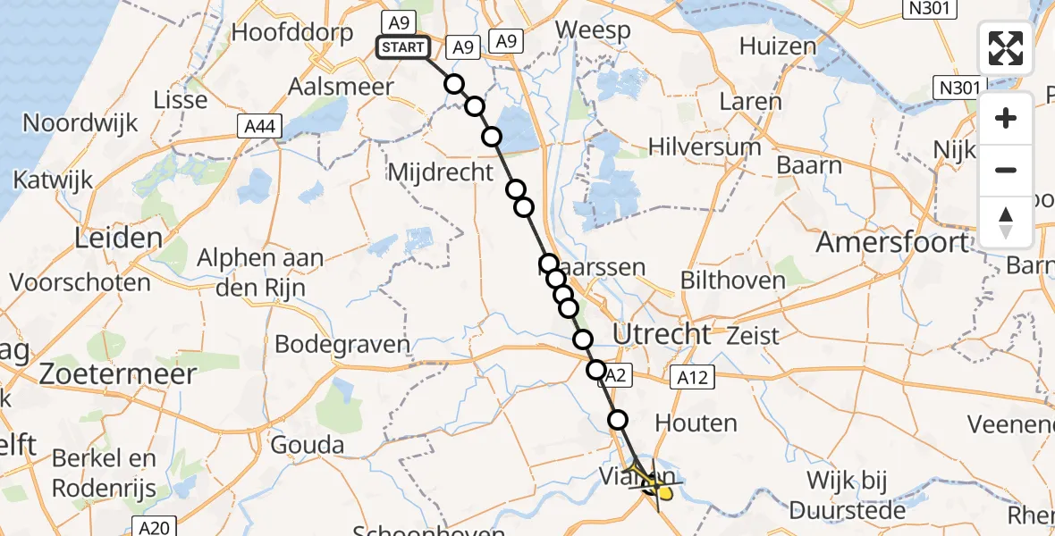 Routekaart van de vlucht: Politiehelikopter naar Vianen, Joan van Broekhuizenlaan