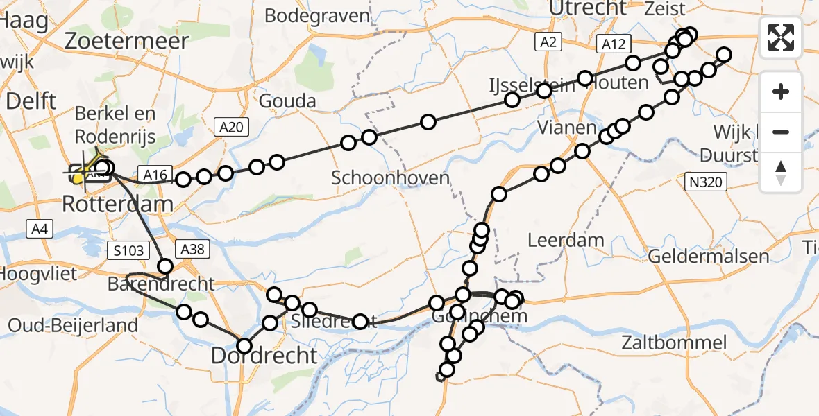 Routekaart van de vlucht: Politieheli naar Rotterdam The Hague Airport, Bovendijk