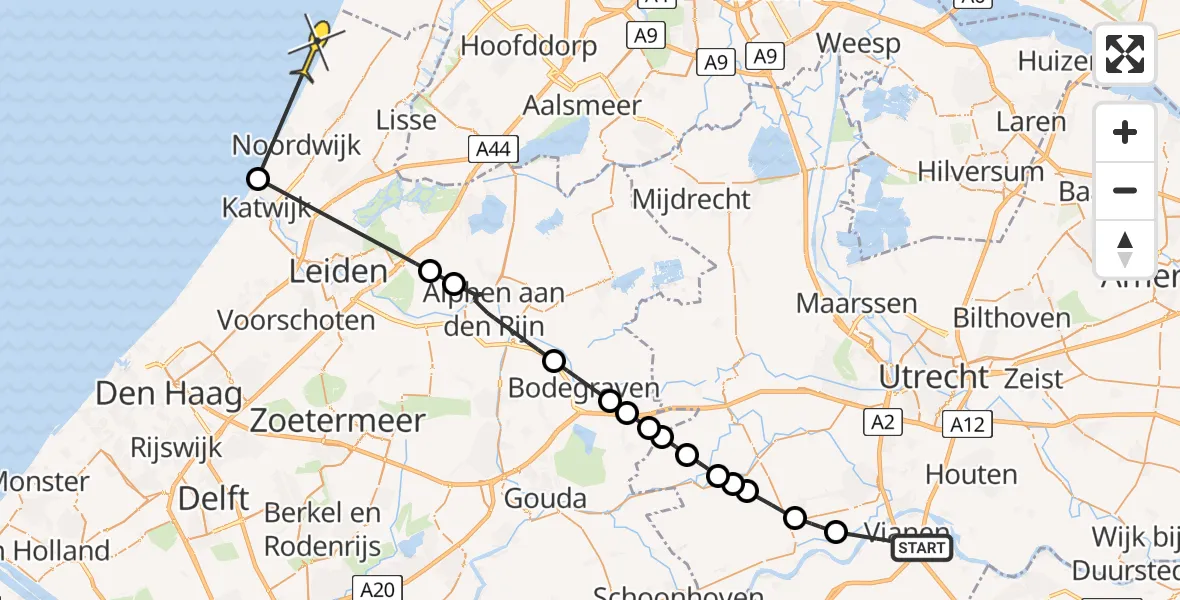Routekaart van de vlucht: Politiehelikopter naar Noordwijk, Lage Biezenweg