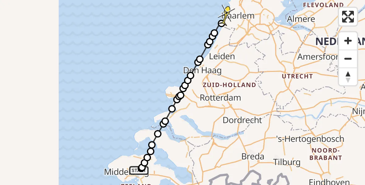 Routekaart van de vlucht: Kustwachthelikopter naar Zandvoort, Calandweg