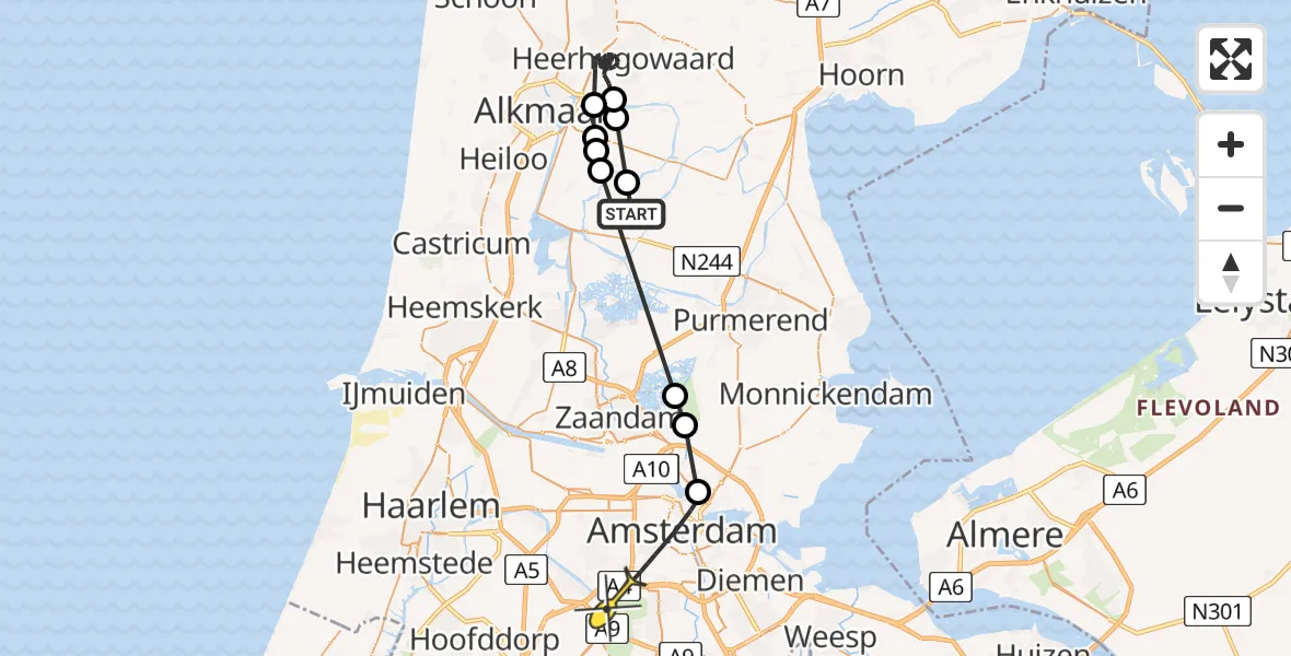 Routekaart van de vlucht: Politiehelikopter naar Amsterdam, Kopdammerdijk
