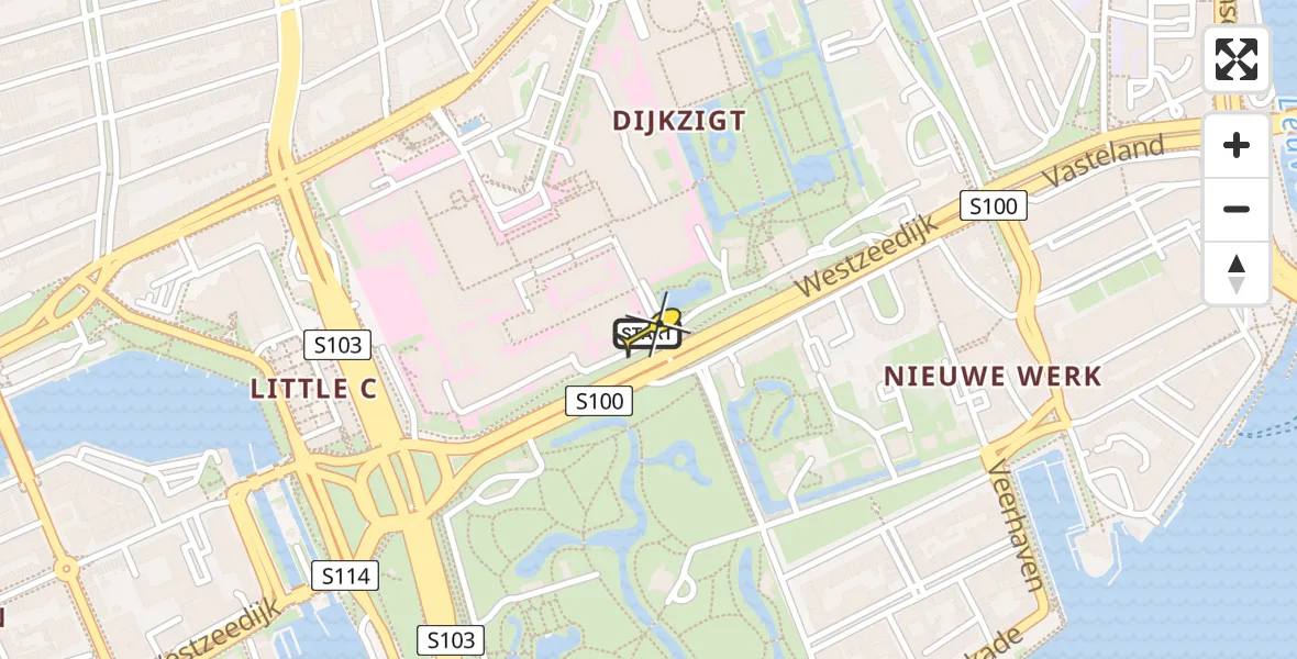 Routekaart van de vlucht: Lifeliner 1 naar Erasmus MC, Westzeedijk