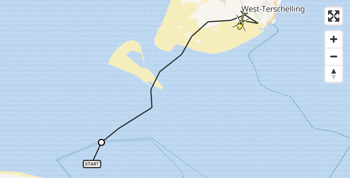 Routekaart van de vlucht: Ambulancehelikopter naar West-Terschelling, Noordsvaarder